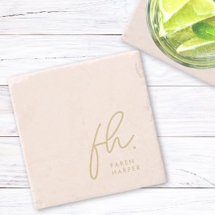 Dessous-de-verre En Pierre Monogramme Simple Feminine Script Blush Pink Gold