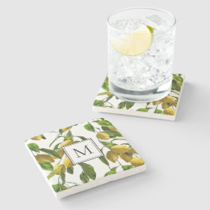 Dessous-de-verre En Pierre monogramme sur motif citron