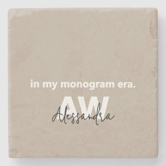 Dessous-de-verre En Pierre Monogramme Tan White Typographie Noir Nom Minimal (Devant)
