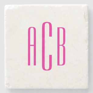 Dessous-de-verre En Pierre Monogramme trois lettres rose chaud