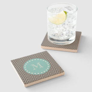 Dessous-de-verre En Pierre Monogramme turquoise du motif   de Chevron de gris