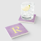 Dessous-de-verre En Pierre Monogramme violet et or (Côté)
