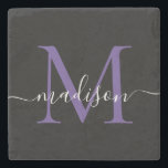 Dessous-de-verre En Pierre Monogramme violet noir Feminine Nom du script<br><div class="desc">Élégant Noir Violet violet moderne Monogramme Feminine Script Nom Dessous de verre de pierre</div>
