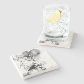 Dessous-de-verre En Pierre Monokrom blomma (Côté)