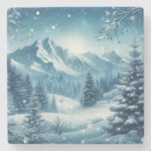 Dessous-de-verre En Pierre Montagne d'hiver de neige
