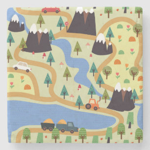 Dessous-de-verre En Pierre Montagnes, rivières, forêt, motif automobile.