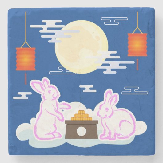 Dessous-de-verre En Pierre Moon Rabbit Mooncake Nuages Mooncake Festival à la (Devant)