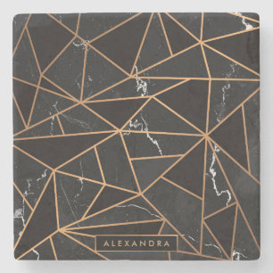 Dessous-de-verre En Pierre Mosaïque de marbre noir et doré