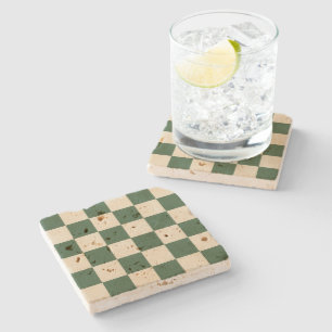 Dessous-de-verre En Pierre Motif à carreaux vert et crème sophistiqué