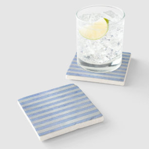 Dessous-de-verre En Pierre Motif à rayures aquarelle bleu clair et gris
