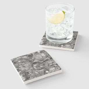 Dessous-de-verre En Pierre Motif Abstrait PURE SILVER + votre texte / photo