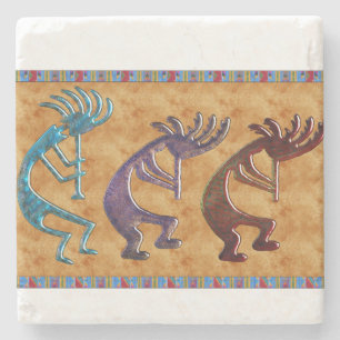 Dessous-de-verre En Pierre Motif amérindien Kokopelli 3D Anasazi
