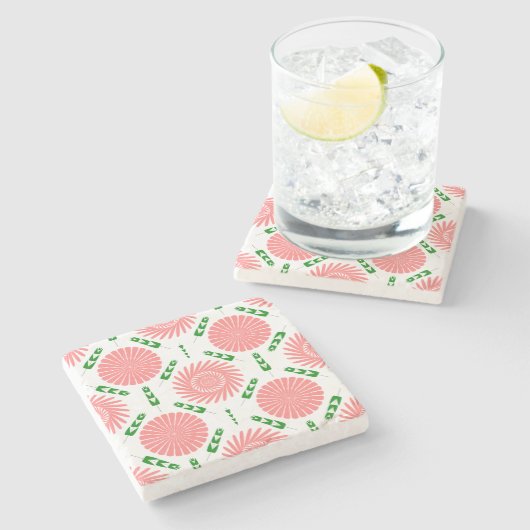 Dessous-de-verre En Pierre motif aux fleurs roses (Côté)