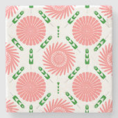 Dessous-de-verre En Pierre motif aux fleurs roses (Devant)