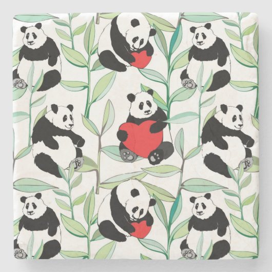 Dessous-de-verre En Pierre motif avec de beaux pandas avec des coeurs (Devant)