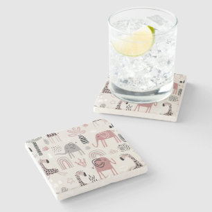 Dessous-de-verre En Pierre motif avec des éléphants et des girafes mignons gé