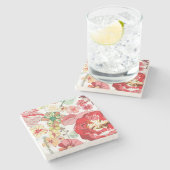 Dessous-de-verre En Pierre Motif avec les fleurs rouges (Côté)
