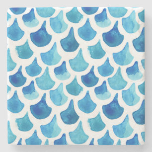 Dessous-de-verre En Pierre Motif bleu d'échelle d'aquarelle
