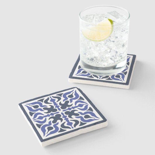 Dessous-de-verre En Pierre Motif bleu marocain (Côté)