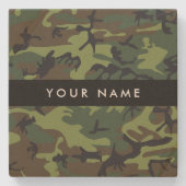Dessous-de-verre En Pierre Motif Camouflage Vert, Votre nom, Personnaliser (Devant)