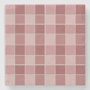 Dessous-de-verre En Pierre Motif Carreaux à Teinte Rose Chaud et Terracotta