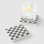 Dessous-de-verre En Pierre Motif Checkered noir et blanc (Côté)