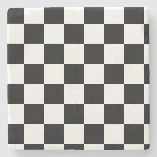 Dessous-de-verre En Pierre Motif Checkered noir et blanc (Devant)