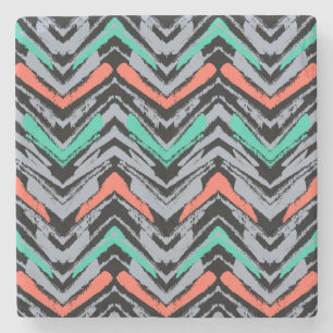 Dessous-de-verre En Pierre Motif Chevron Grise, Turquoise Et Corail