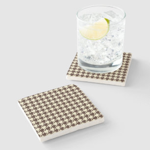 Dessous-de-verre En Pierre Motif classique Brown ivoire Pepita Houndstooth