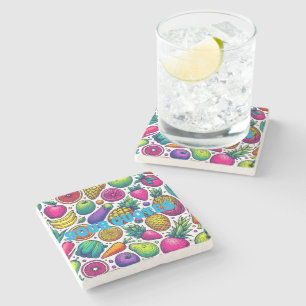 Dessous-de-verre En Pierre Motif Coloré de Fruits et Légumes