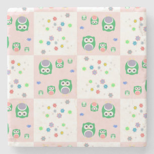 Dessous-de-verre En Pierre Motif coloré de hibou pour des enfants