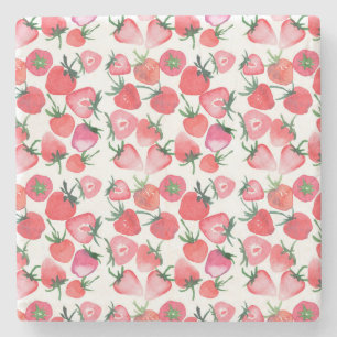 Dessous-de-verre En Pierre Motif d'aquarelle aux fraises rouges juteuses