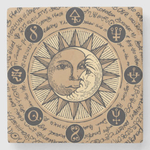 Dessous-de-verre En Pierre Motif d'astrologie cool avec Soleil et Lune