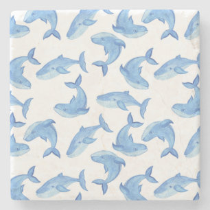 Dessous-de-verre En Pierre Motif de baleine bleue d'aquarelle