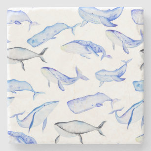 Dessous-de-verre En Pierre Motif de baleine bleue d'aquarelle
