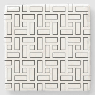 Dessous-de-verre En Pierre Motif de bloc linéaire noir et blanc - Blanc