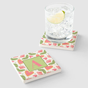 Dessous-de-verre En Pierre Motif de coeur rose Floral Plutôt personnalisé ini