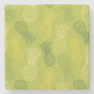 Dessous-de-verre En Pierre Motif de contour de l'ananas sur vert