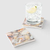 Dessous-de-verre En Pierre Motif de coquillage tropical de Monogramme (Côté)