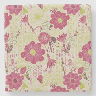 Dessous-de-verre En Pierre Motif de croquis Retro Floral and Birds