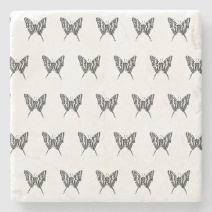 Dessous-de-verre En Pierre Motif de dessin d'encre de papillon noir et blanc 