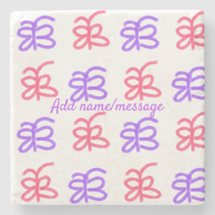 Dessous-de-verre En Pierre Motif de doodle de papillon rose violet ajouter le