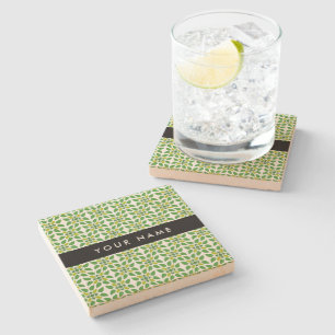 Dessous-de-verre En Pierre Motif de feuille, feuilles vertes, Votre nom