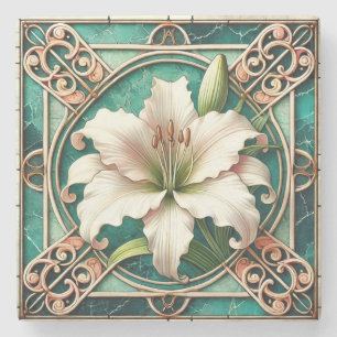 Dessous-de-verre En Pierre Motif de fleur de lys blanc Art Nouveau