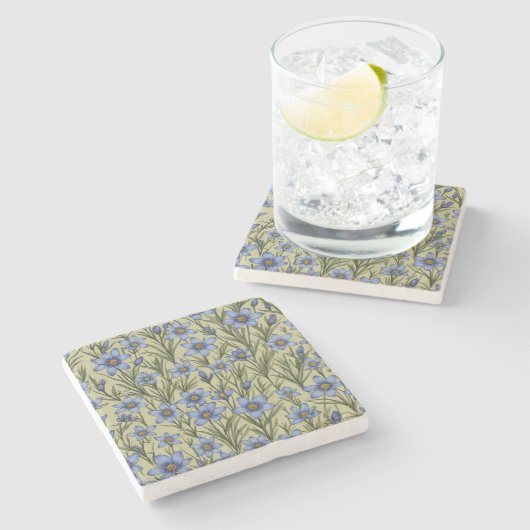 Dessous-de-verre En Pierre Motif de fleur en laiton bleu (Côté)