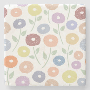 Dessous-de-verre En Pierre Motif de fleurs floues Lg Pastels sur fond blanc