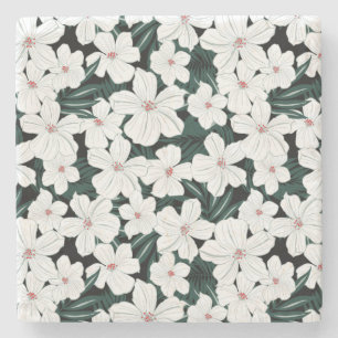 Dessous-de-verre En Pierre Motif de fleurs tropical blanc