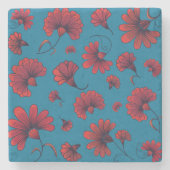 Dessous-de-verre En Pierre Motif de la carnation rouge en bleu (Devant)