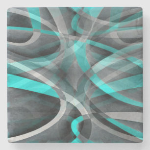 Dessous-de-verre En Pierre Motif de ligne arquée turquoise et gris des années