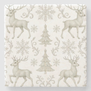 Dessous-de-verre En Pierre Motif de Noël moderne rustique argent/ blanc
